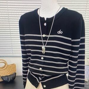 ALO Yoga Black Cardigan with White Stripes